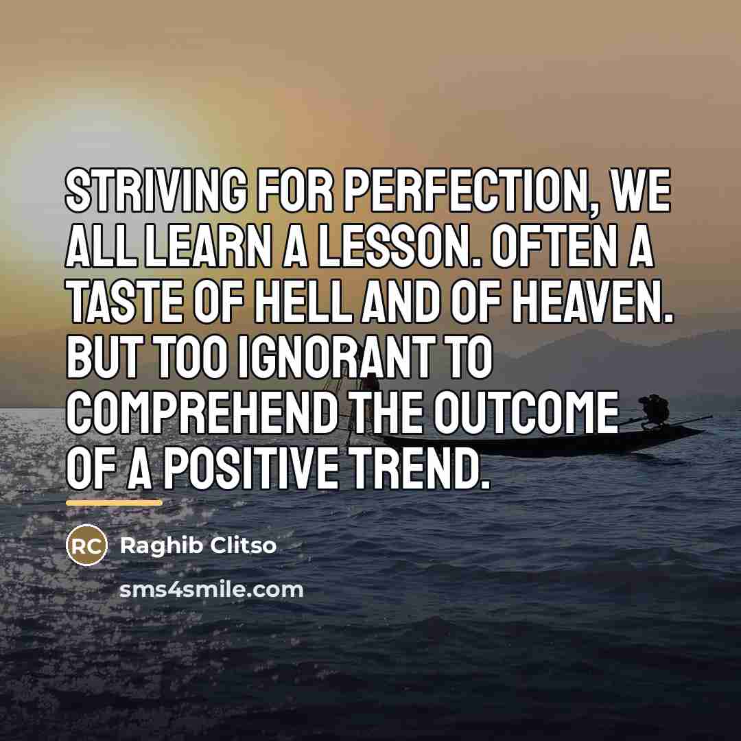 “Striving for perfection, we all learn a lesson. Often a…” quote by Raghib Clitso
