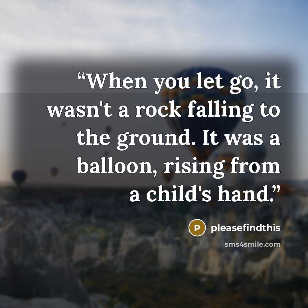 “When you let go, it wasn't a rock falling to the ground. It was a balloon, rising from a child's hand.” quote by pleasefindthis
