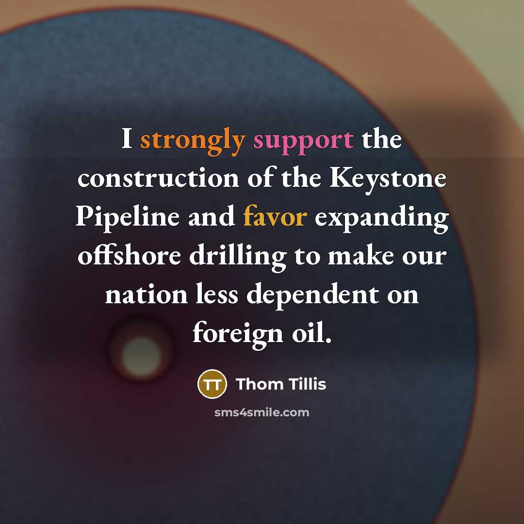 “I strongly support the construction of the Keystone Pipeline and favor expanding offshore drilling to make our nation less dependent on foreign oil.” quote by Thom Tillis