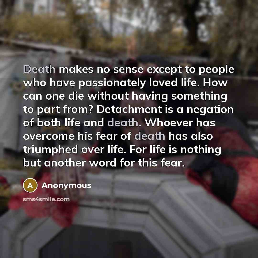 “Death makes no sense except to people who have passionately…” quote by Anonymous