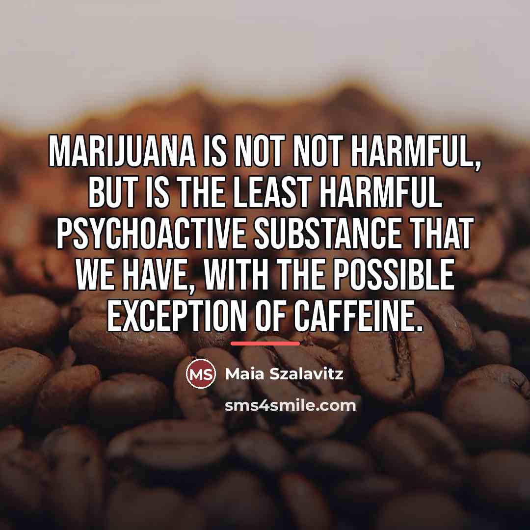 “Marijuana is not not harmful, but is the least harmful…” quote by Maia Szalavitz