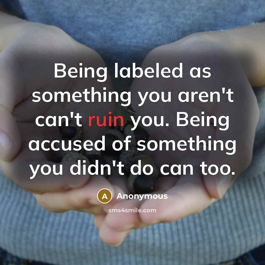 “Being labeled as something you aren't can't ruin you. Being accused of something you didn't do can too.” quote by Anonymous