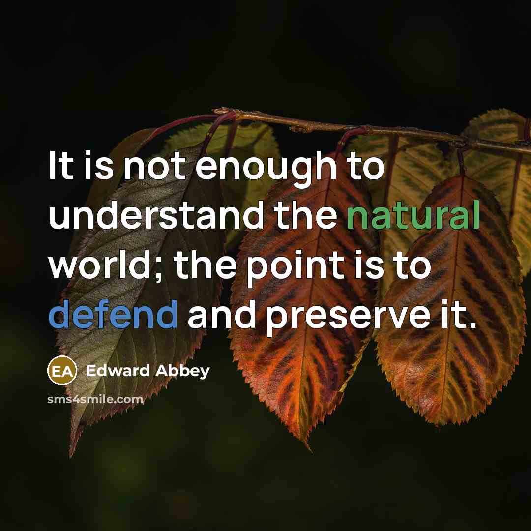 “It is not enough to understand the natural world; the…” quote by Edward Abbey