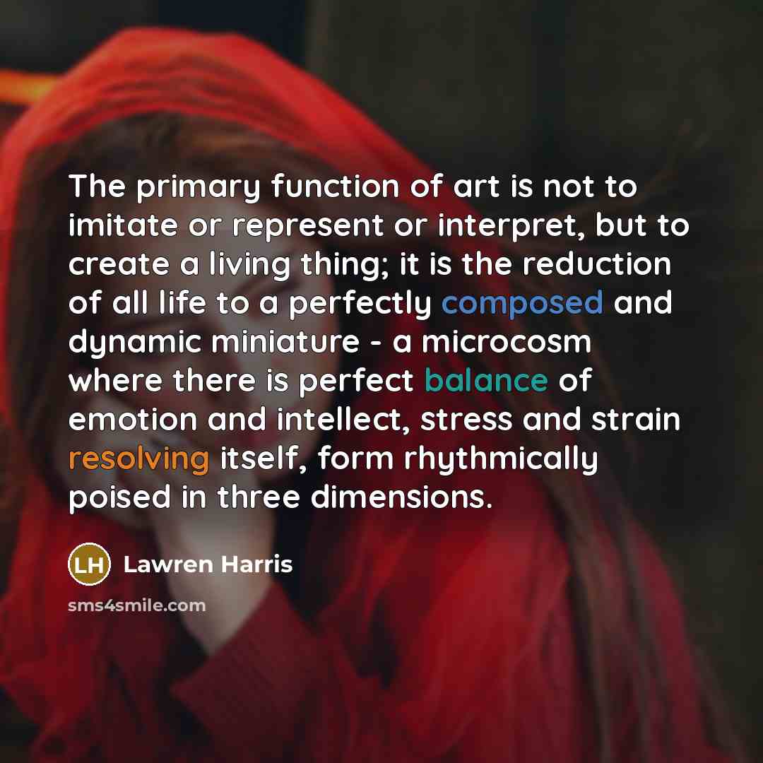 “The primary function of art is not to imitate or…” quote by Lawren Harris
