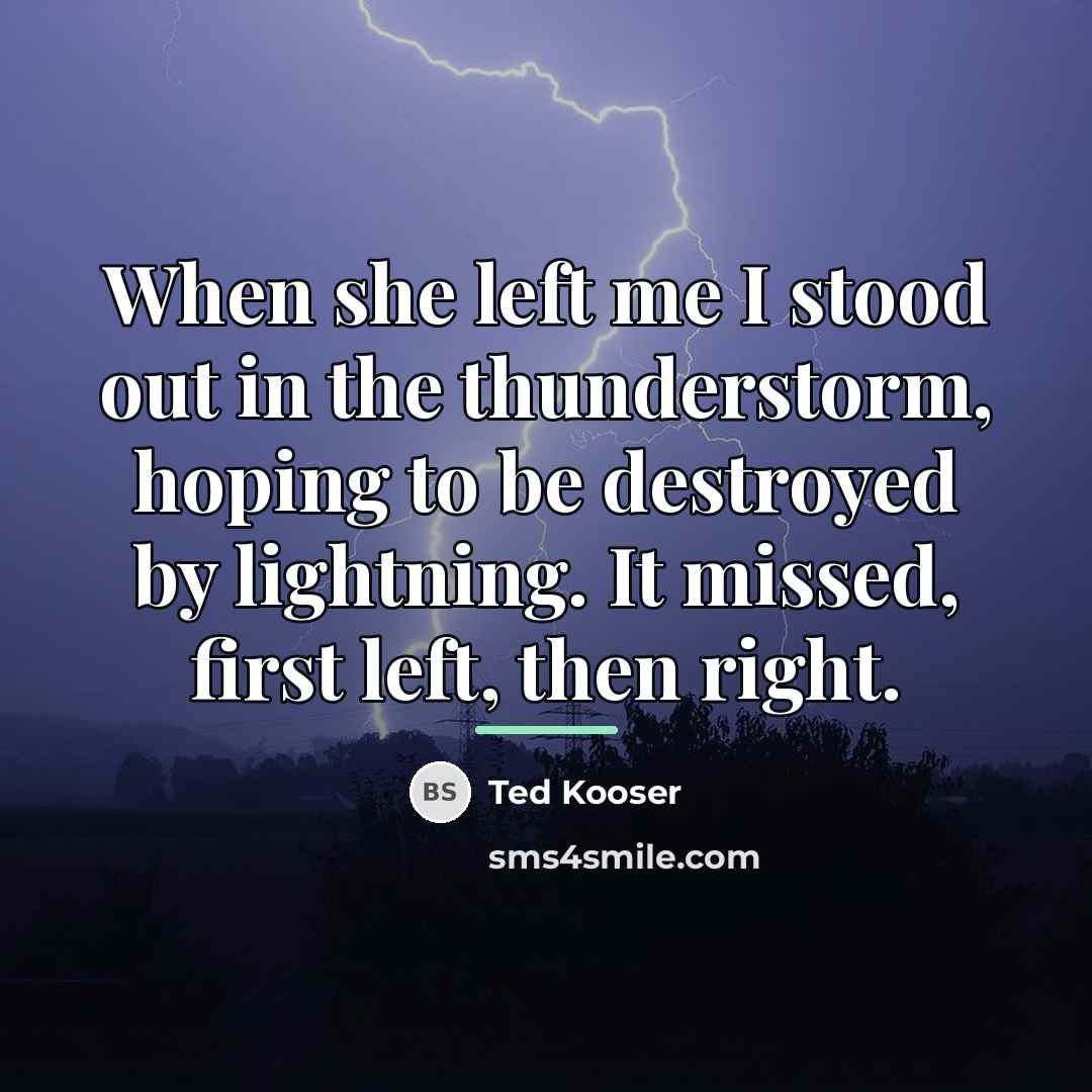 “When she left me I stood out in the thunderstorm,…” quote by Ted Kooser