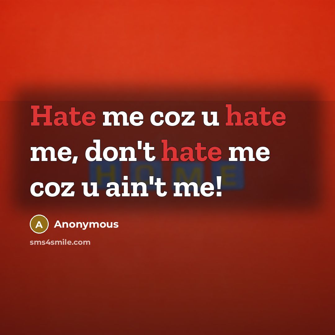 “Hate me coz u hate me, don't hate me coz u ain't me!” quote by Anonymous