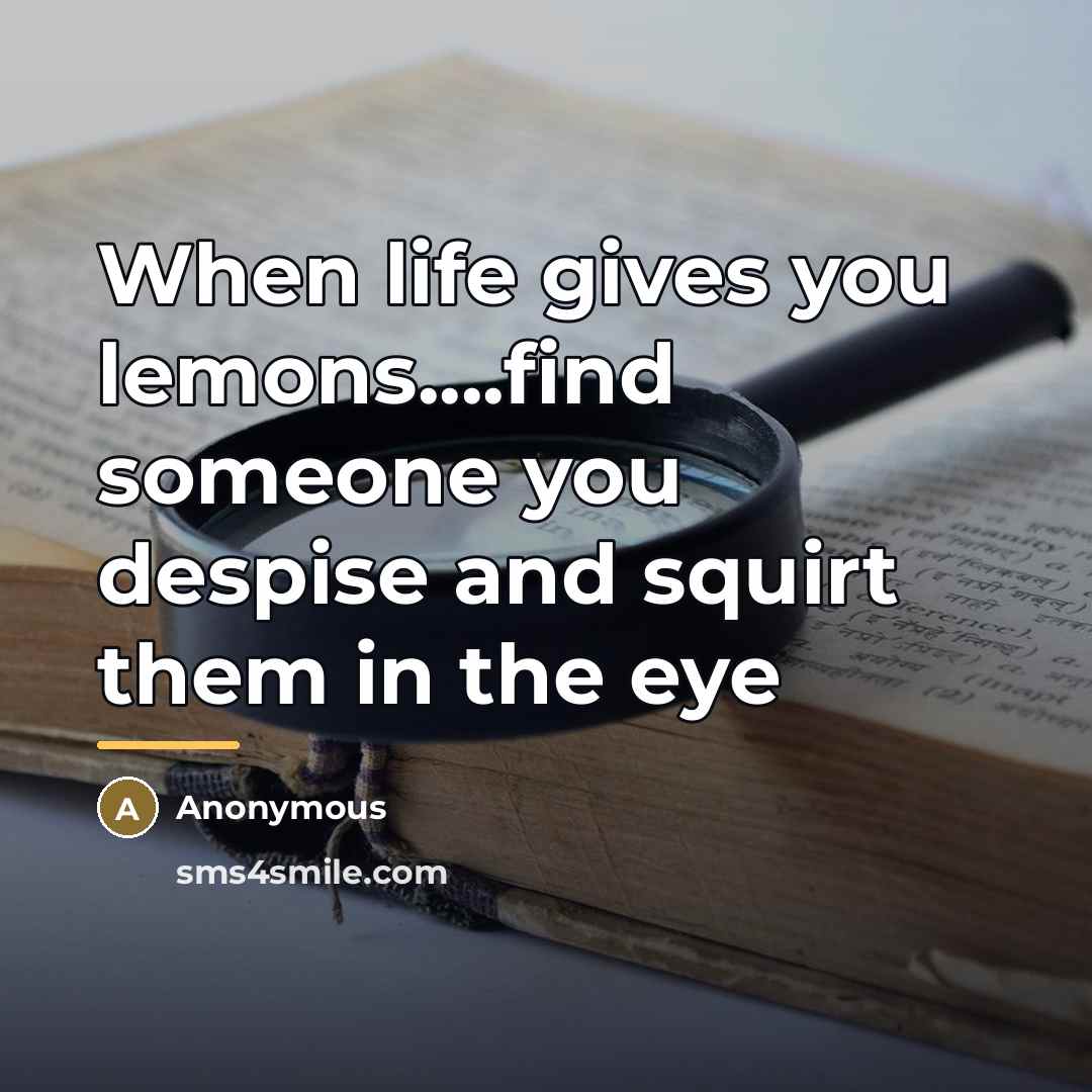 “When life gives you lemons....find someone you despise and squirt…” quote by Anonymous