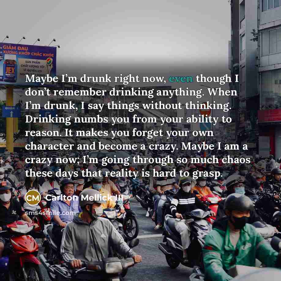 “Maybe I’m drunk right now, even though I don’t remember…” quote by Carlton Mellick III