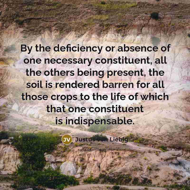 “By the deficiency or absence of one necessary constituent, all…” quote by Justus von Liebig