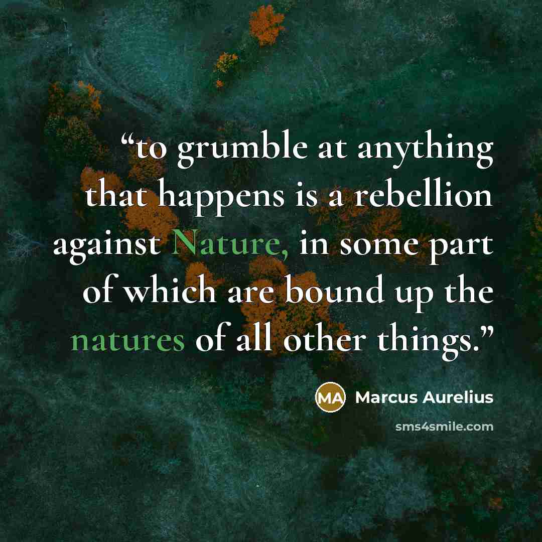 “to grumble at anything that happens is a rebellion against Nature, in some part of which are bound up the natures of all other things.” quote by Marcus Aurelius