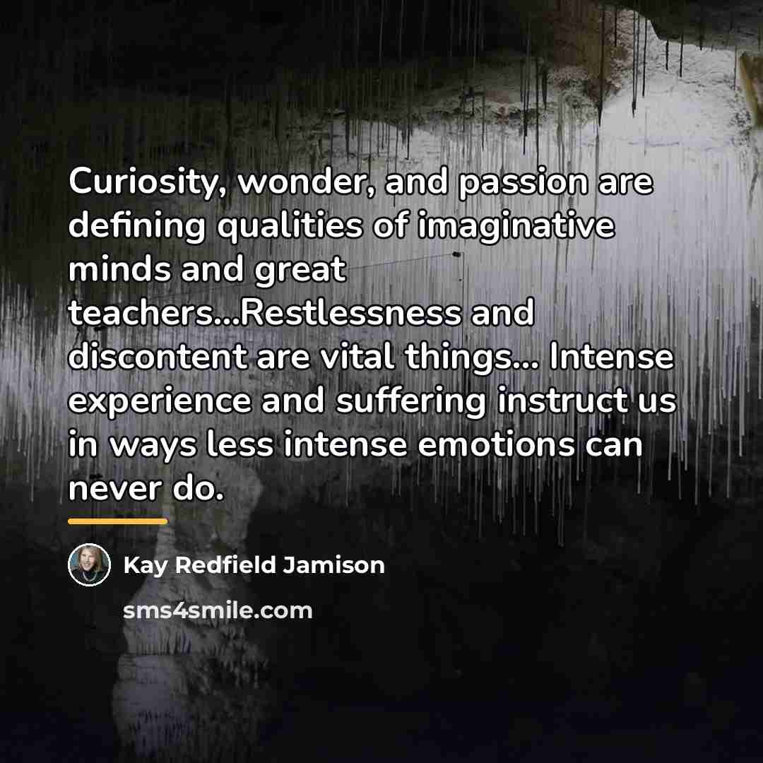 “Curiosity, wonder, and passion are defining qualities of imaginative minds…” quote by Kay Redfield Jamison