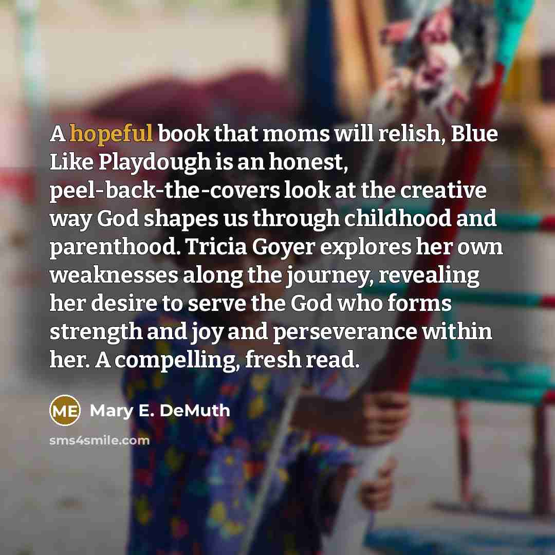 “A hopeful book that moms will relish, Blue Like Playdough…” quote by Mary E. DeMuth