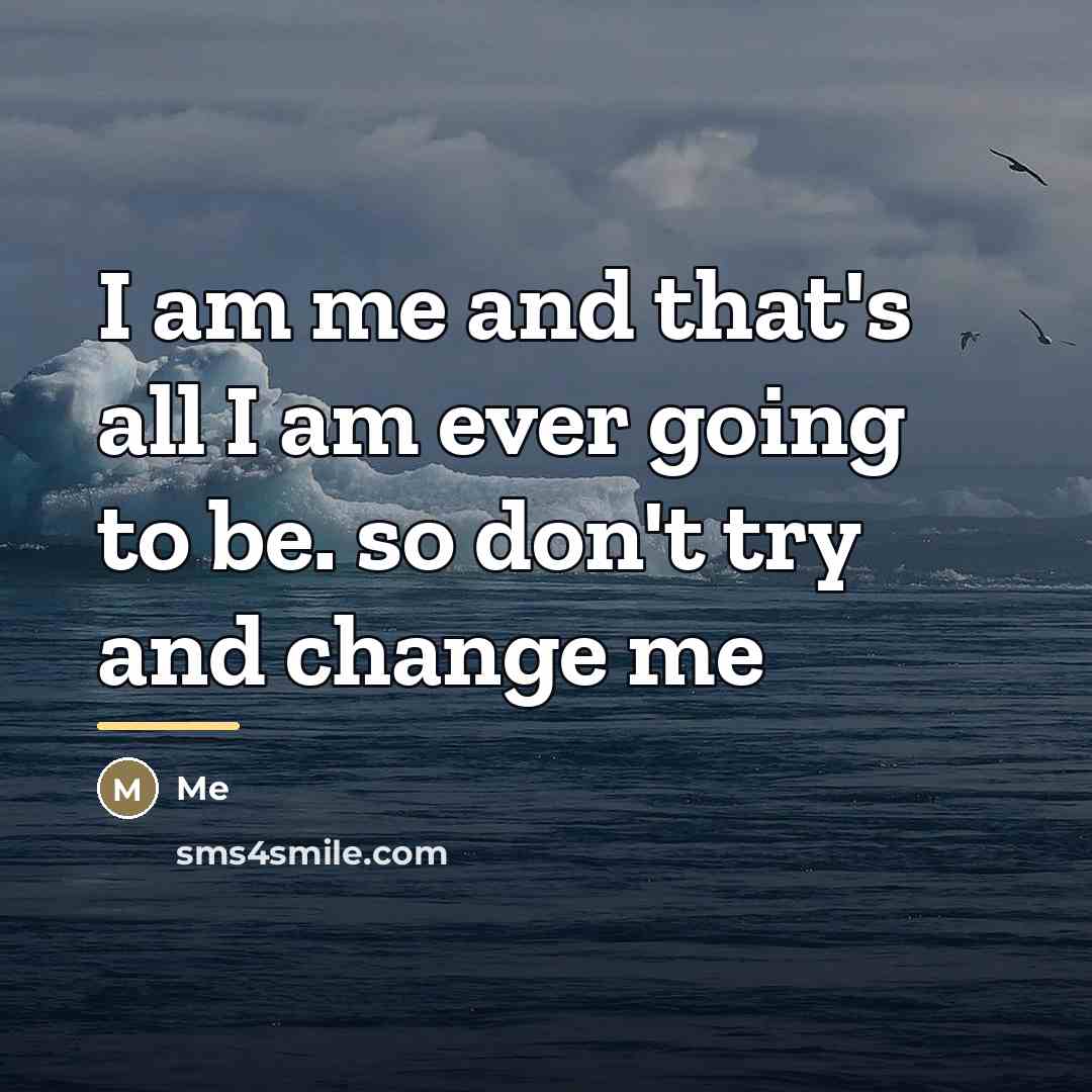“I am me and that's all I am ever going…” quote by Me