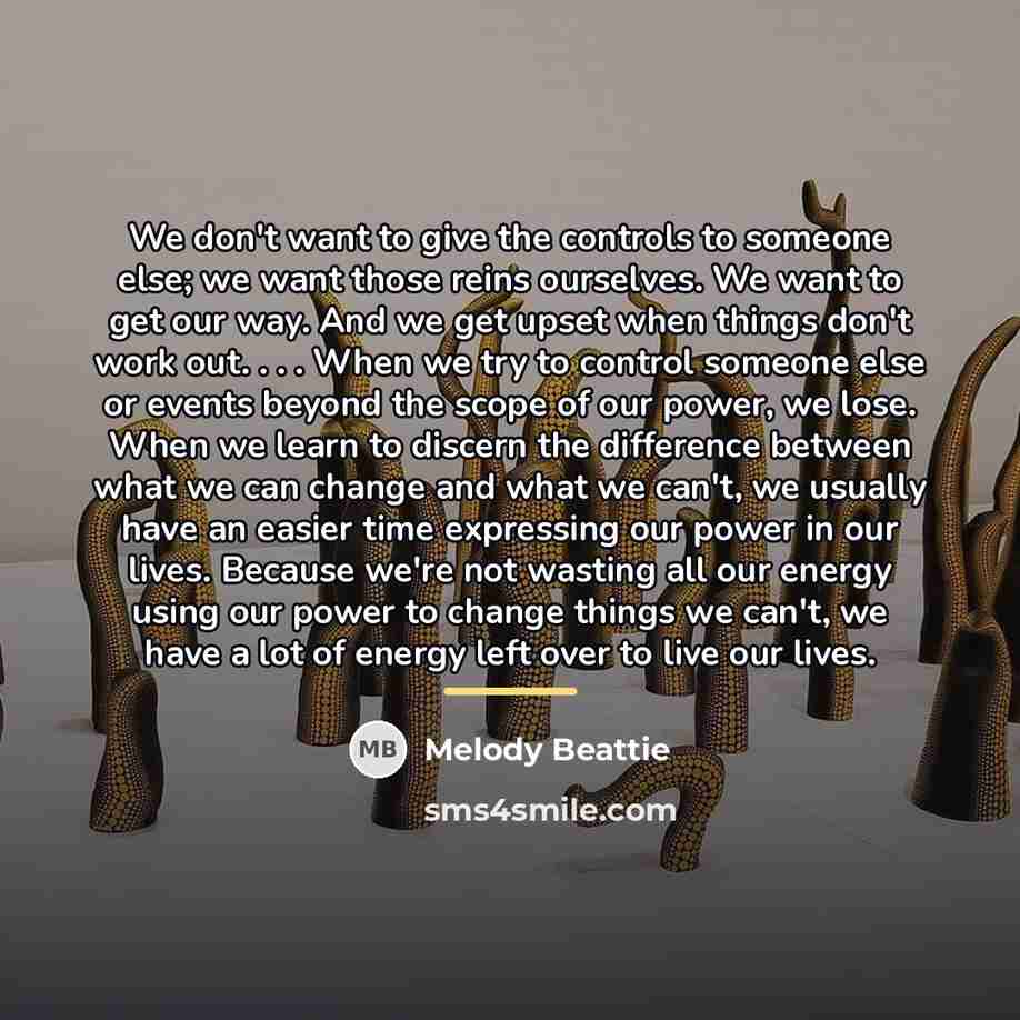 “We don't want to give the controls to someone else;…” quote by Melody Beattie
