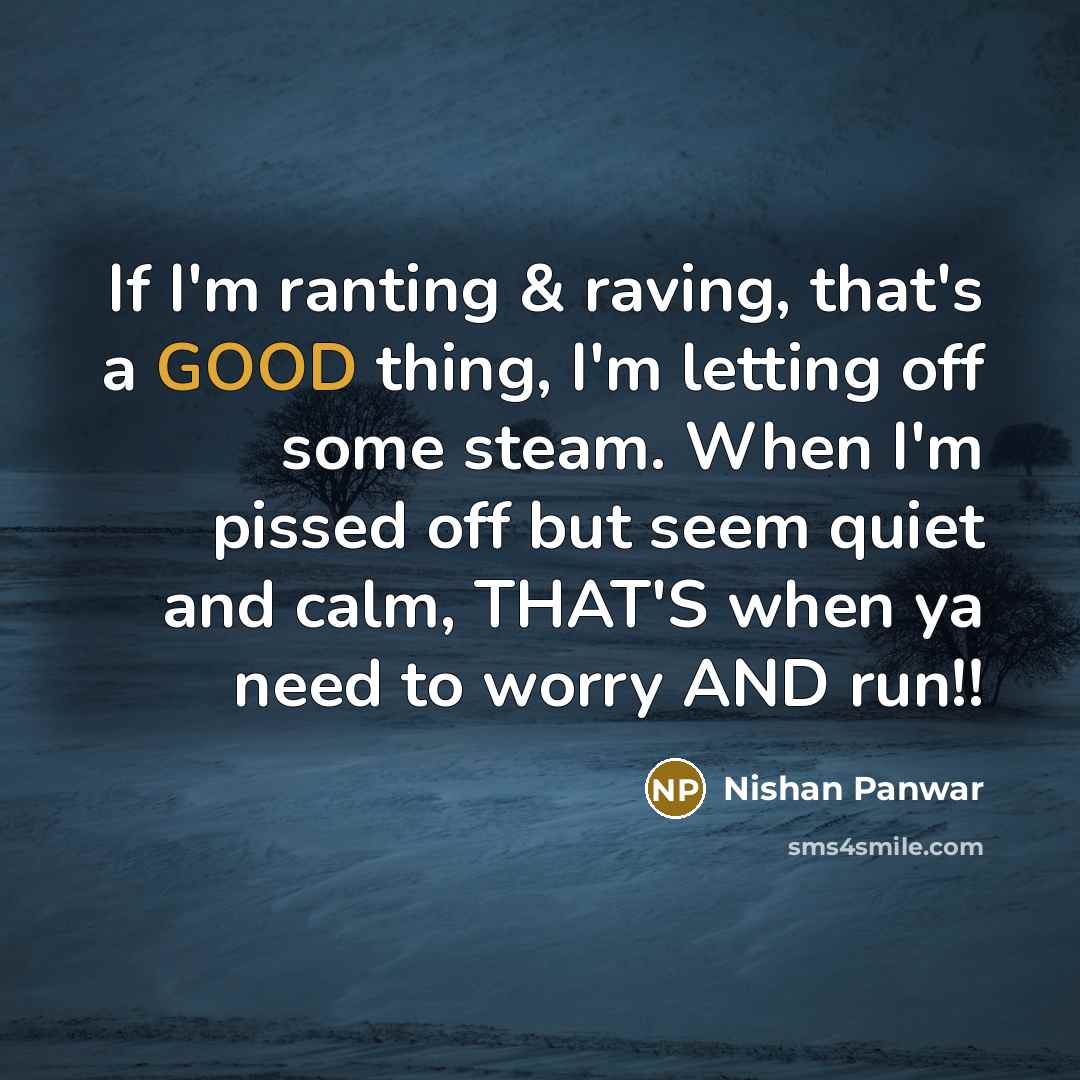 “If I'm ranting & raving, that's a GOOD thing, I'm…” quote by Nishan Panwar