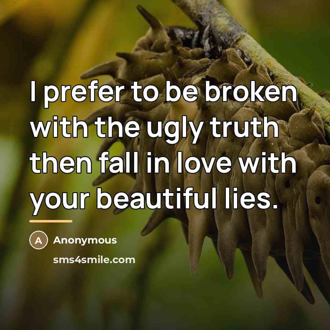 “I prefer to be broken with the ugly truth then…” quote by Anonymous