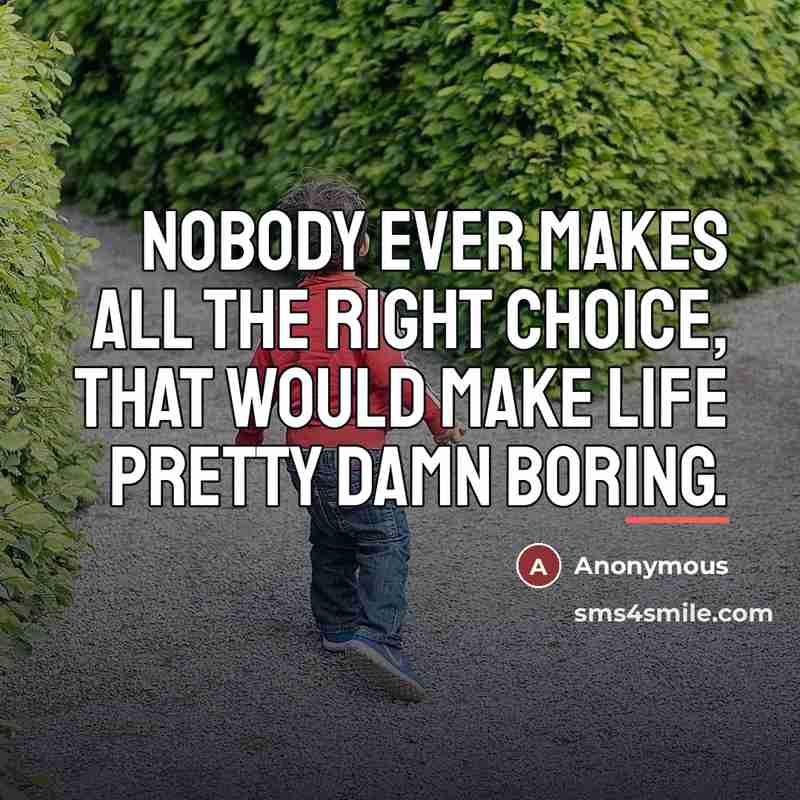 “Nobody ever makes all the right choice, that would make…” quote by Anonymous