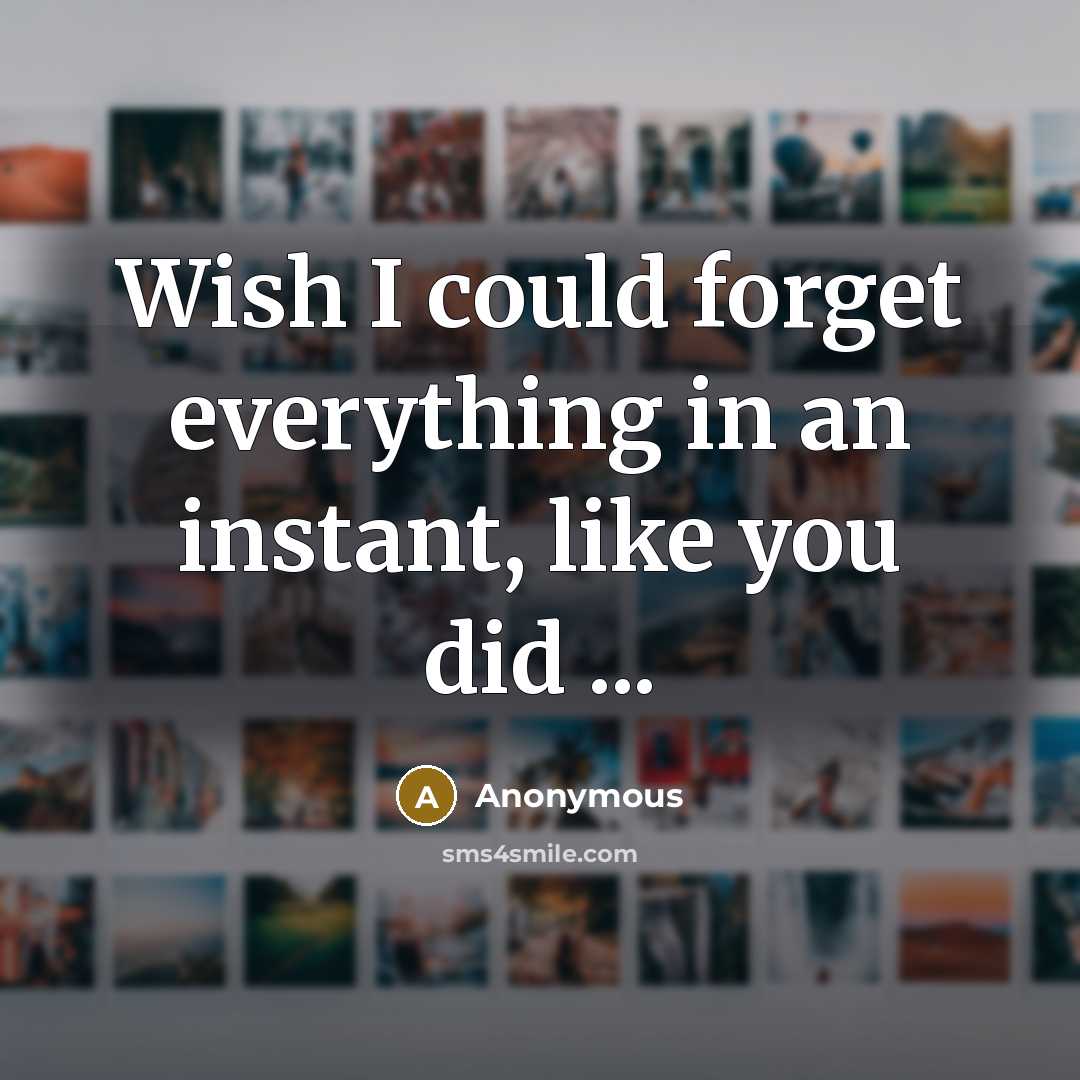 “Wish I could forget everything in an instant, like you did ...” quote by Anonymous