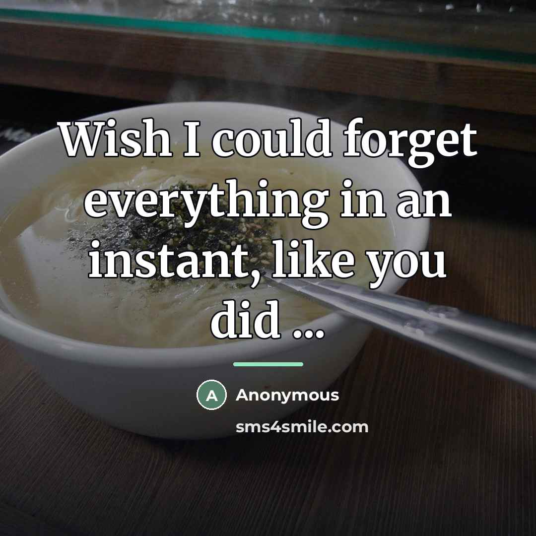 “Wish I could forget everything in an instant, like you…” quote by Anonymous