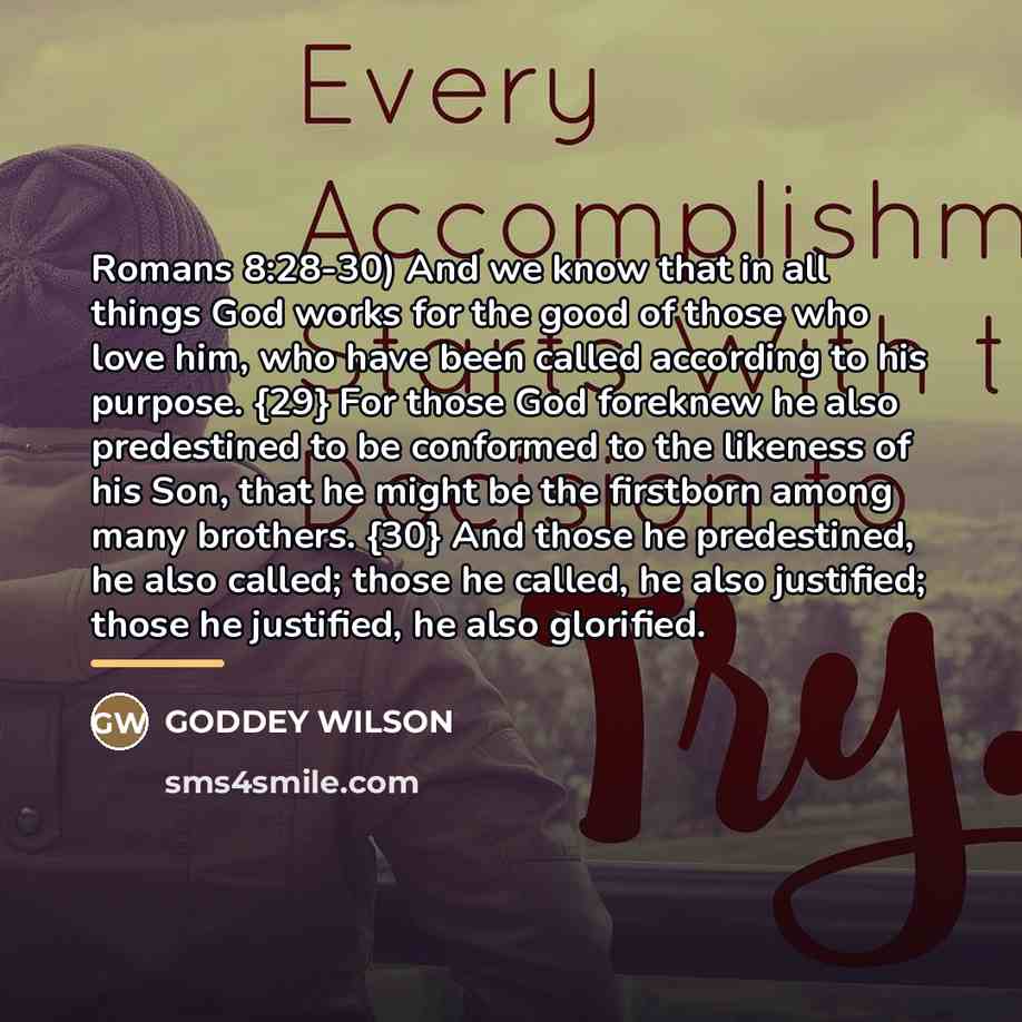“Romans 8:28-30) And we know that in all things God…” quote by GODDEY WILSON