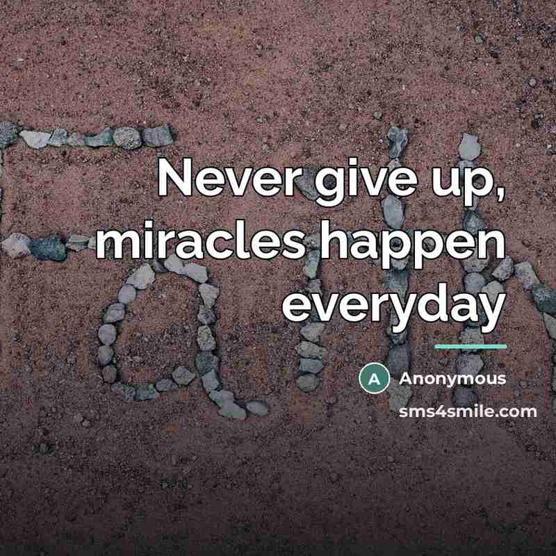 “Never give up, miracles happen everyday…” quote by Anonymous