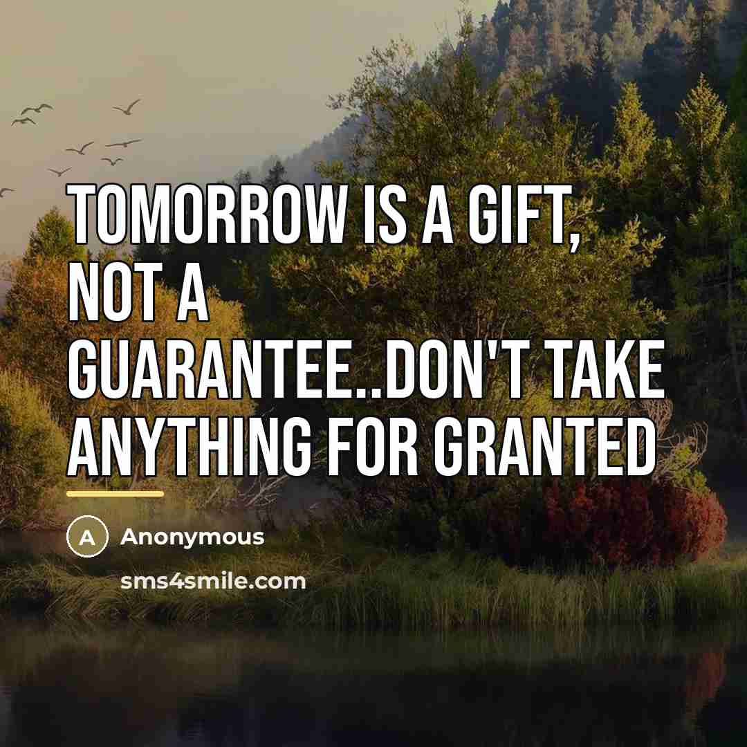 “Tomorrow is a gift, not a guarantee..don't take anything for…” quote by Anonymous