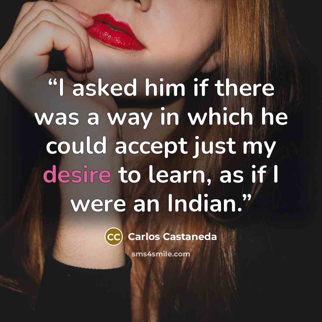 “I asked him if there was a way in which he could accept just my desire to learn, as if I were an Indian.” quote by Carlos Castaneda
