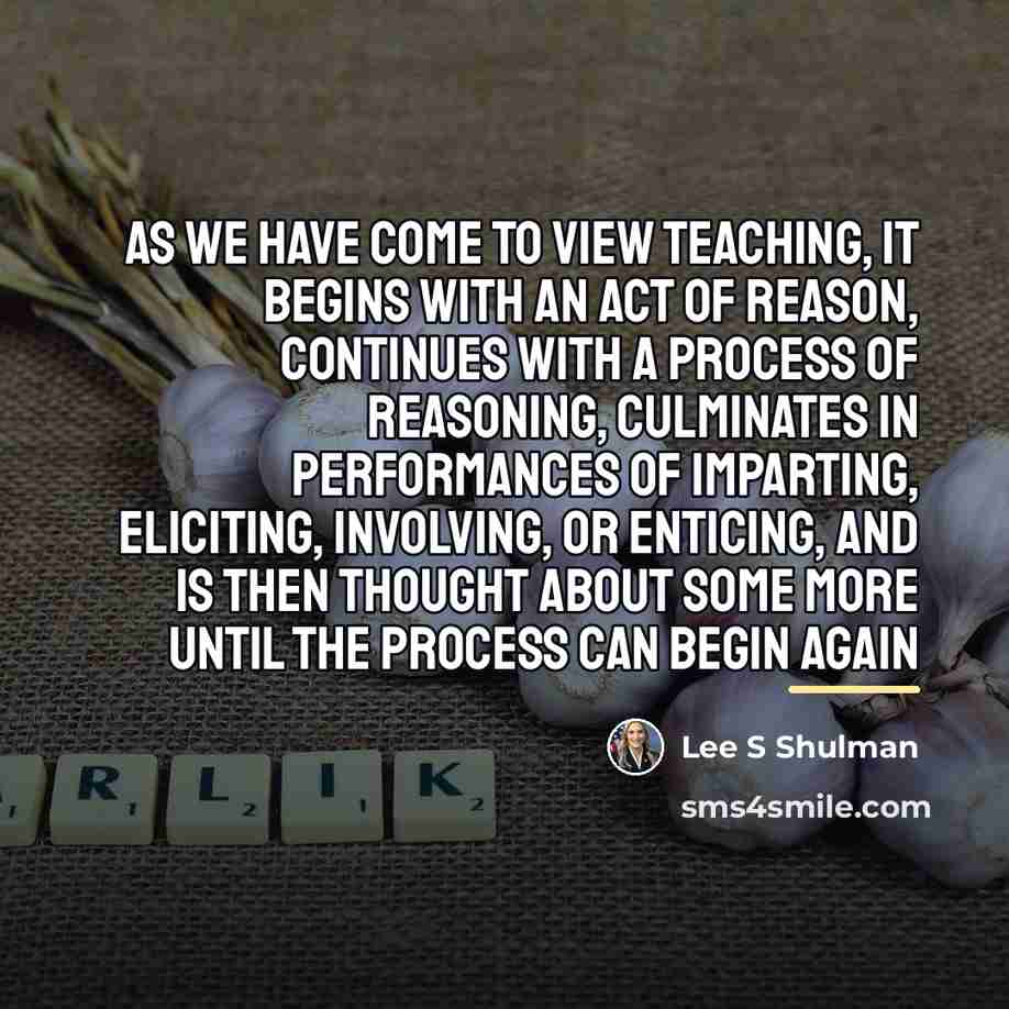 “As we have come to view teaching, it begins with…” quote by Lee S Shulman