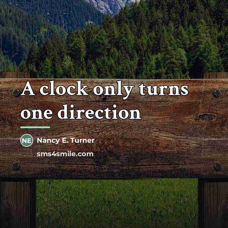 “A clock only turns one direction…” quote by Nancy E. Turner
