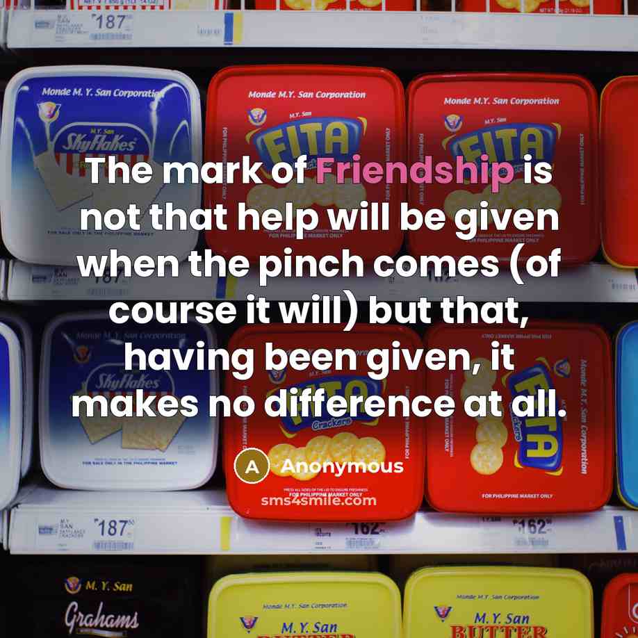 “The mark of Friendship is not that help will be…” quote by Anonymous