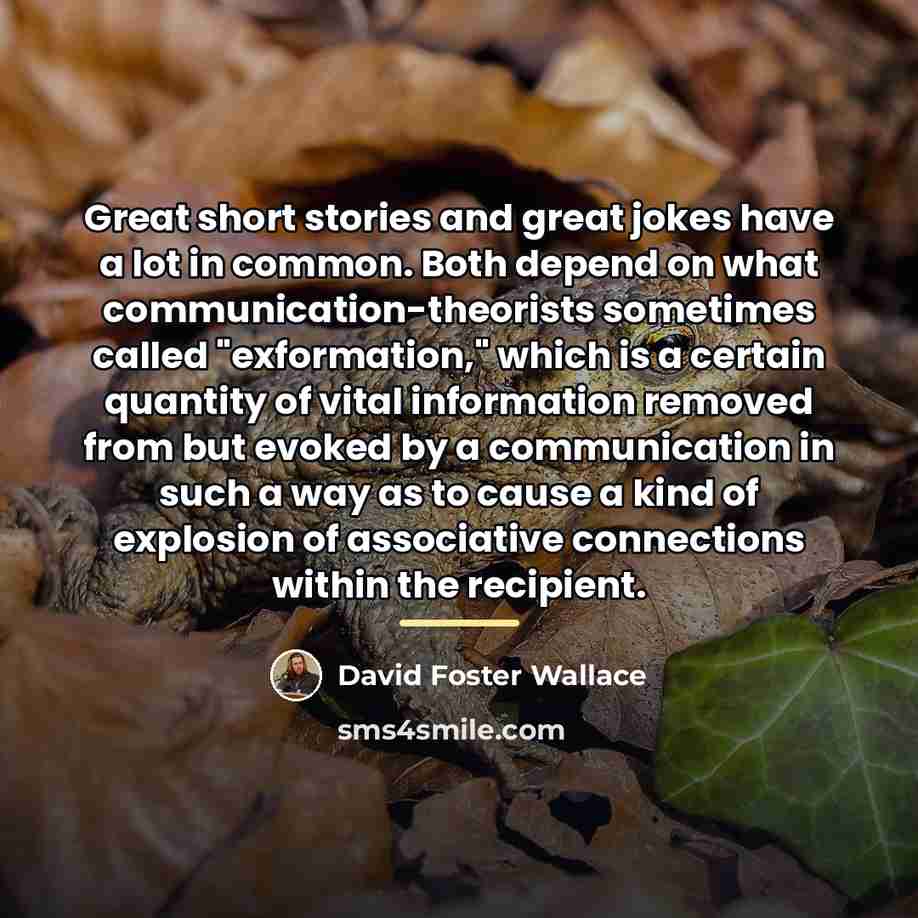 “Great short stories and great jokes have a lot in…” quote by David Foster Wallace