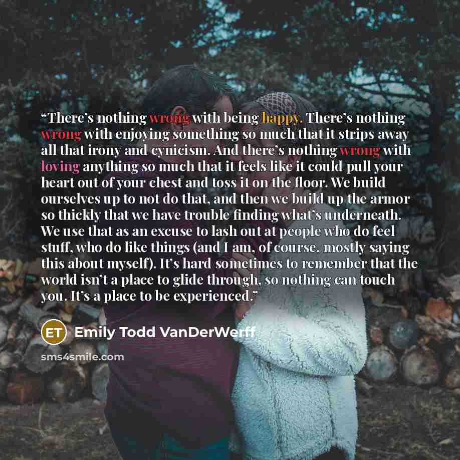 “There’s nothing wrong with being happy. There’s nothing wrong with enjoying something so much that it strips away all that irony and cynicism. And there’s nothing wrong with loving anything so much that it feels like it could pull your heart out of your chest and toss it on the floor. We build…” quote by Emily Todd VanDerWerff