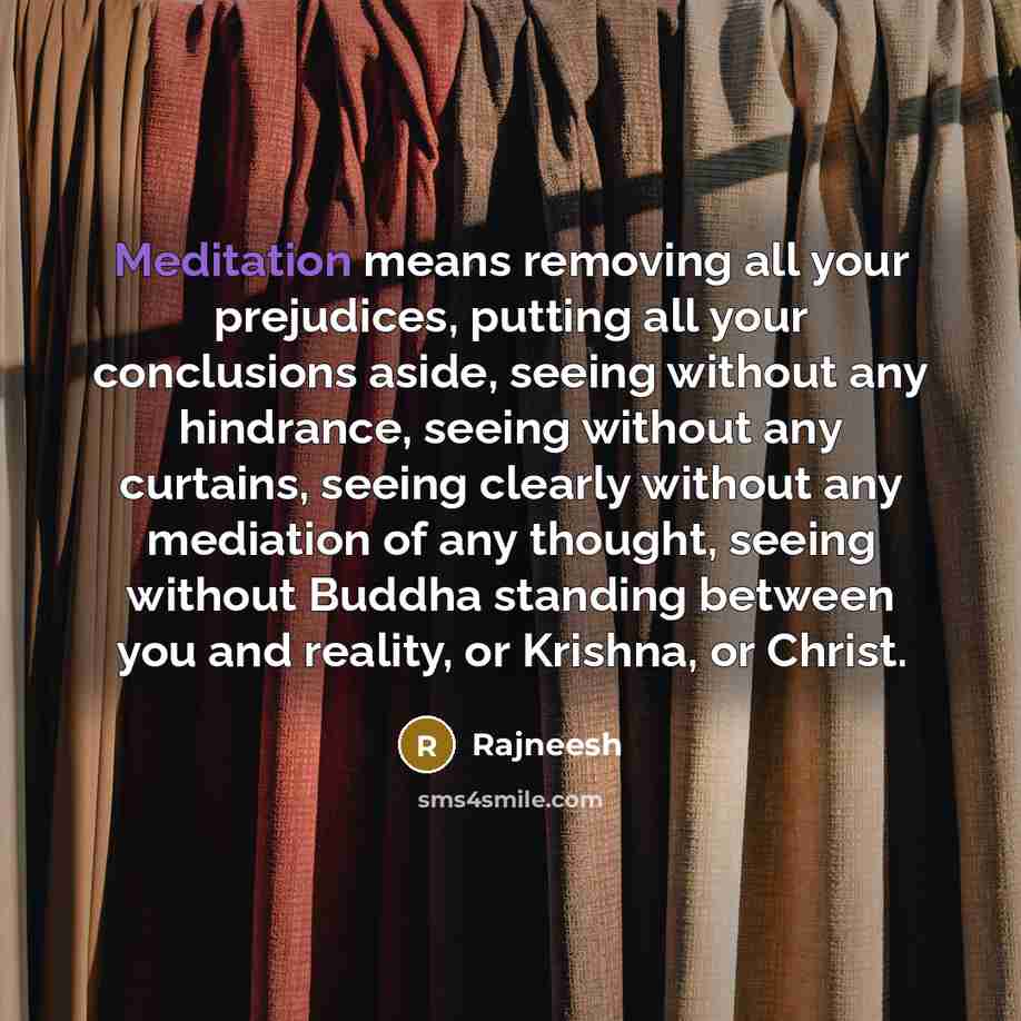 “Meditation means removing all your prejudices, putting all your conclusions…” quote by Rajneesh