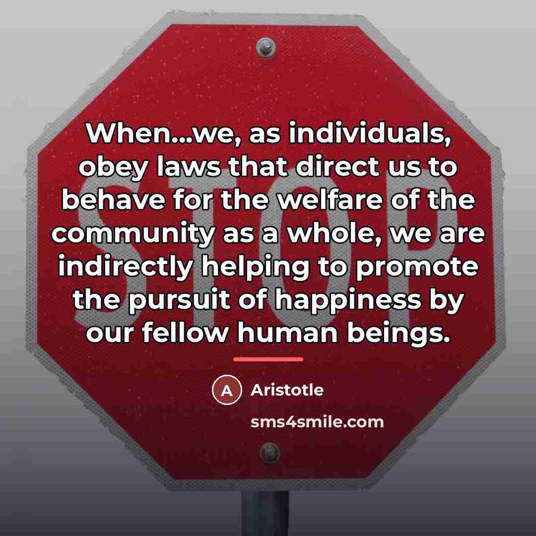 “When...we, as individuals, obey laws that direct us to behave…” quote by Aristotle