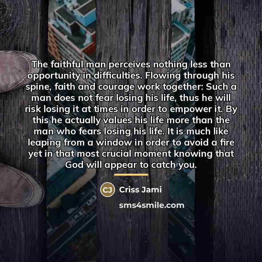“The faithful man perceives nothing less than opportunity in difficulties.…” quote by Criss Jami