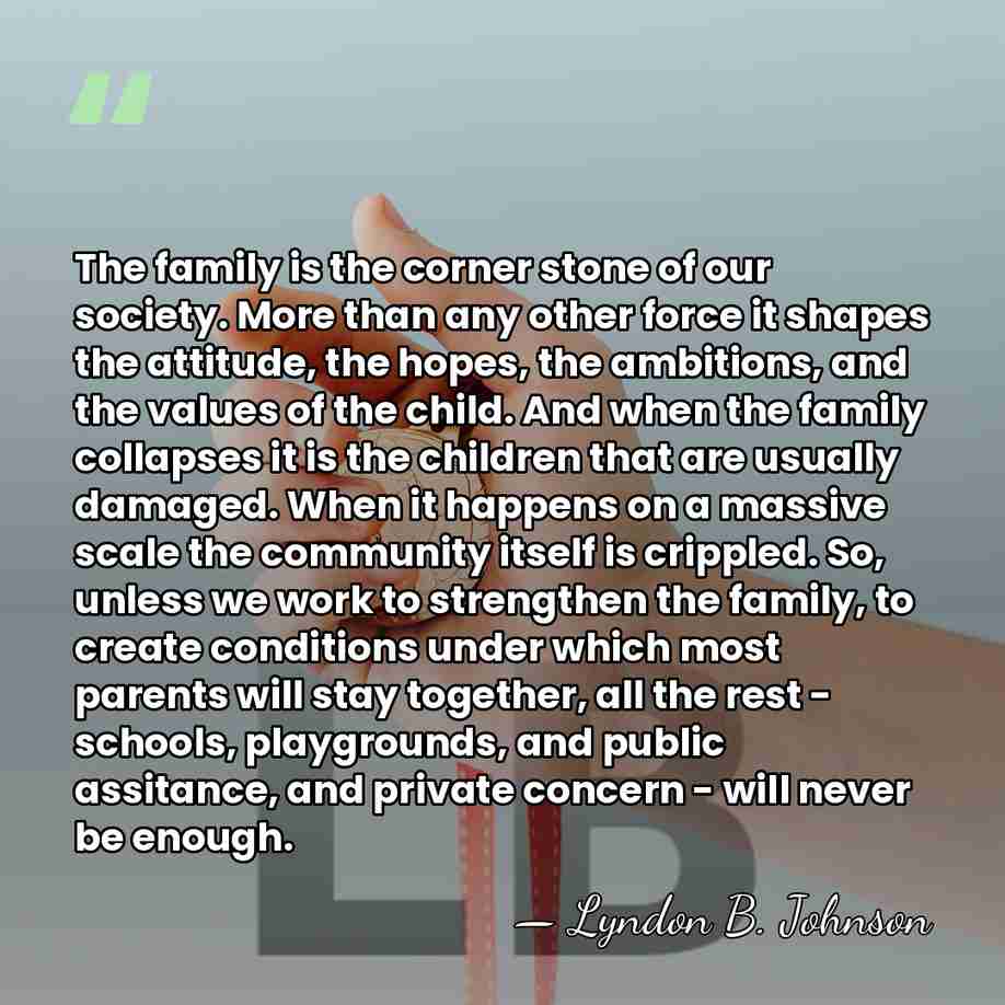 The family is the corner stone of our society. More than any&hellip; - Lyndon B. Johnson