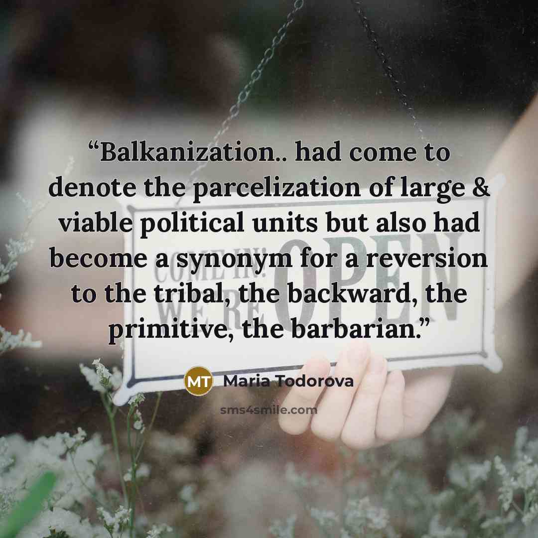 “Balkanization.. had come to denote the parcelization of large & viable political units but also had become a synonym for a reversion to the tribal, the backward, the primitive, the barbarian.” quote by Maria Todorova
