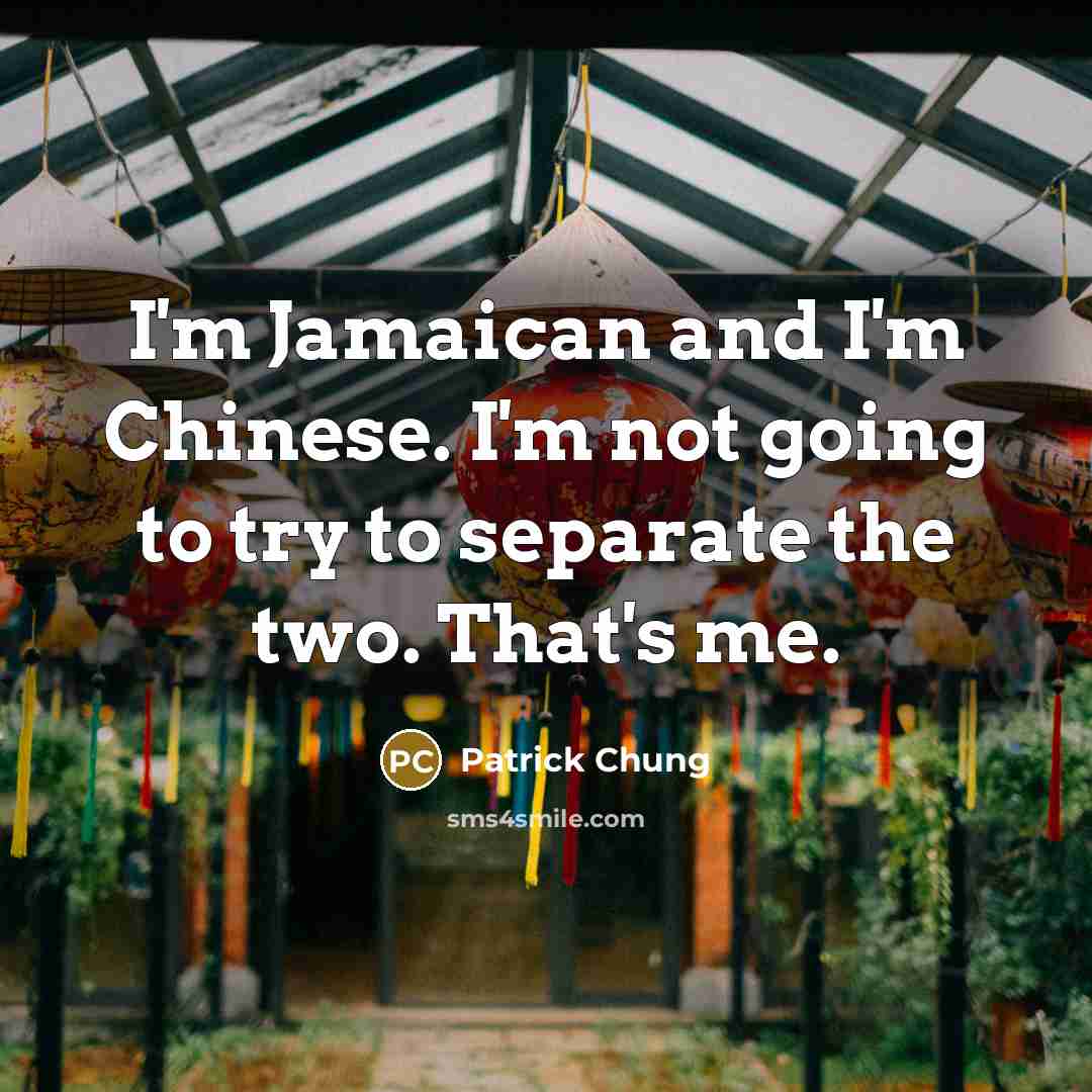 “I'm Jamaican and I'm Chinese. I'm not going to try…” quote by Patrick Chung