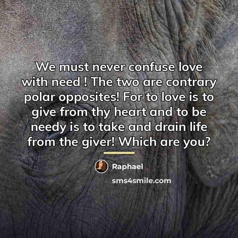 “We must never confuse love with need ! The two…” quote by Raphael