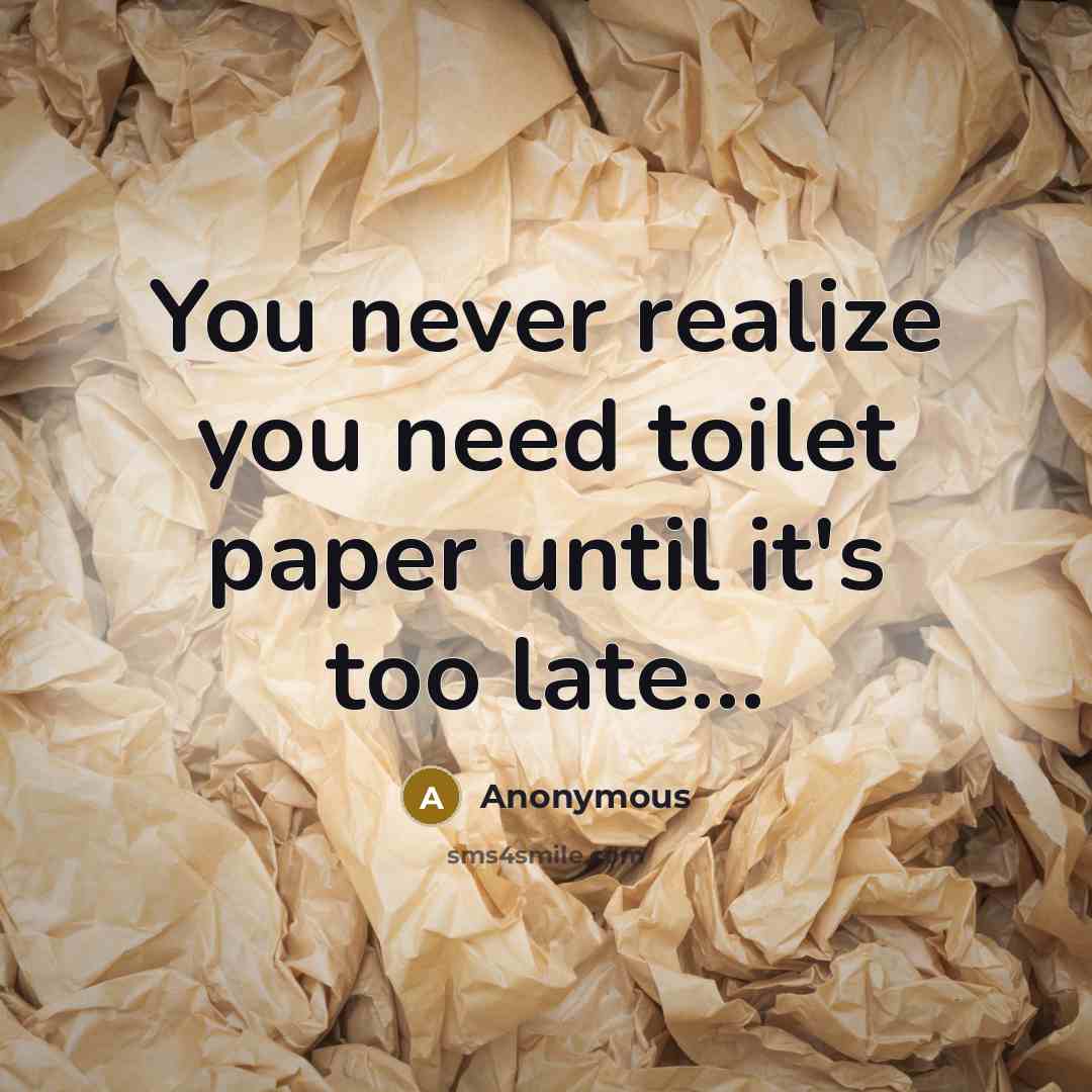 “You never realize you need toilet paper until it's too…” quote by Anonymous