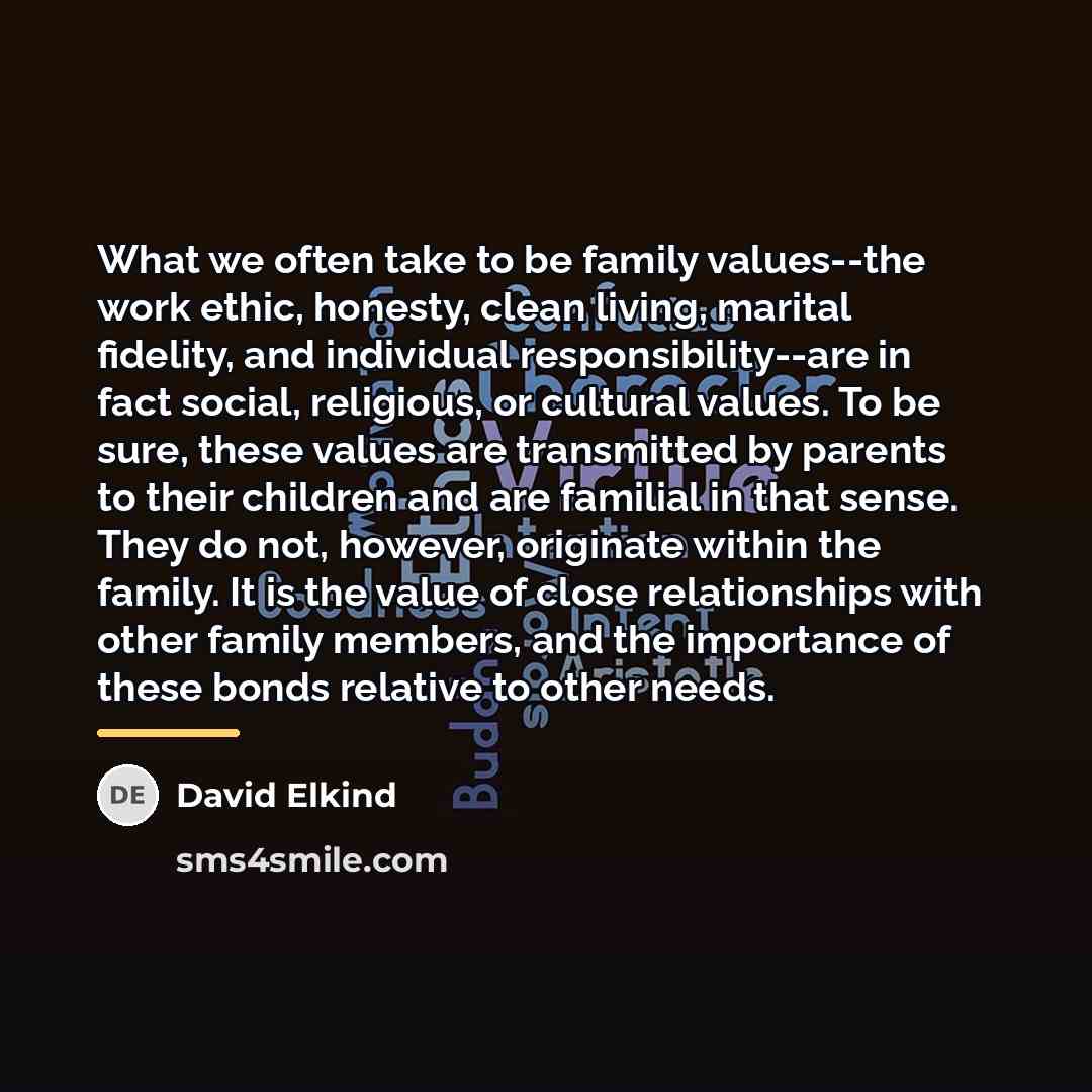 “What we often take to be family values--the work ethic,…” quote by David Elkind