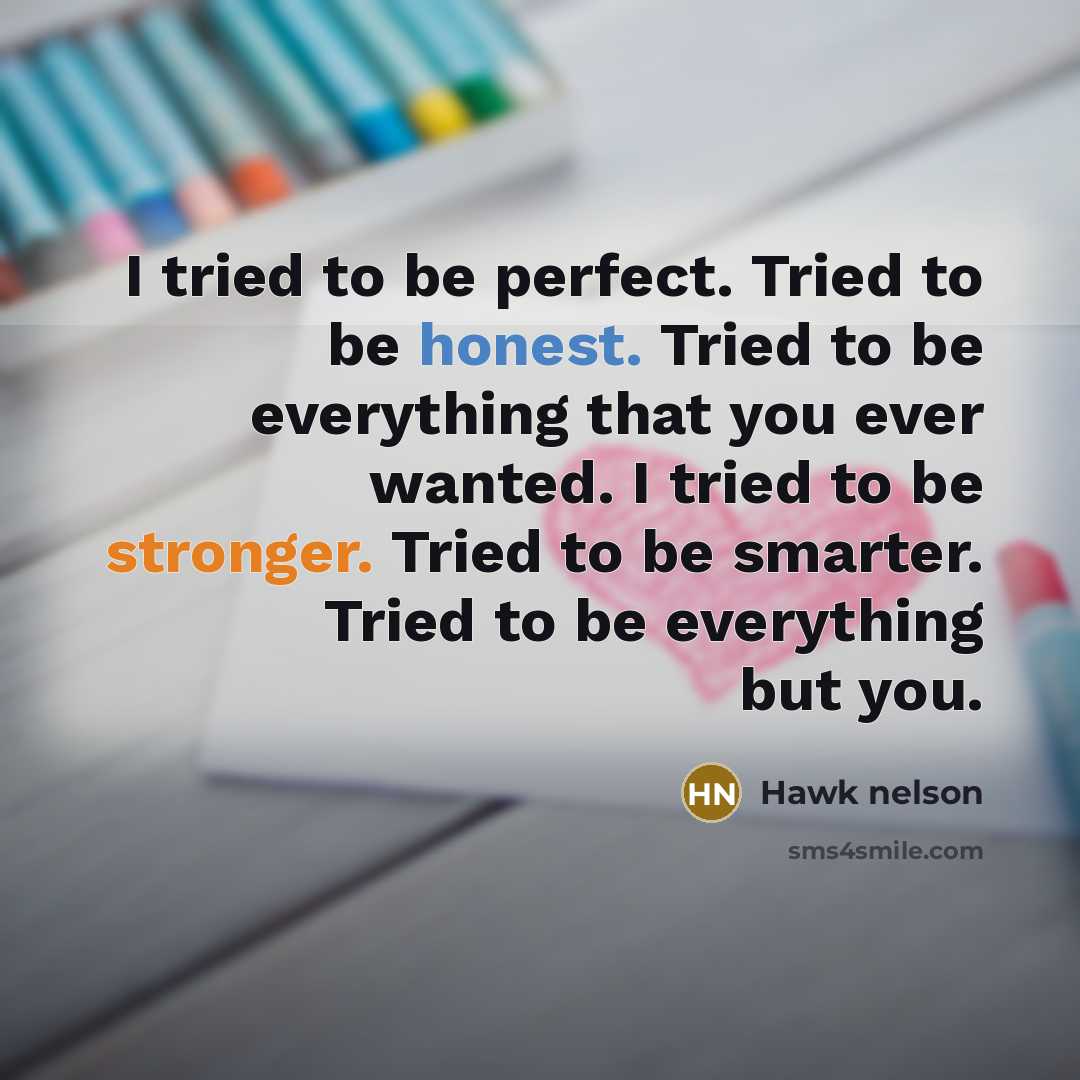 “I tried to be perfect. Tried to be honest. Tried…” quote by Hawk Nelson