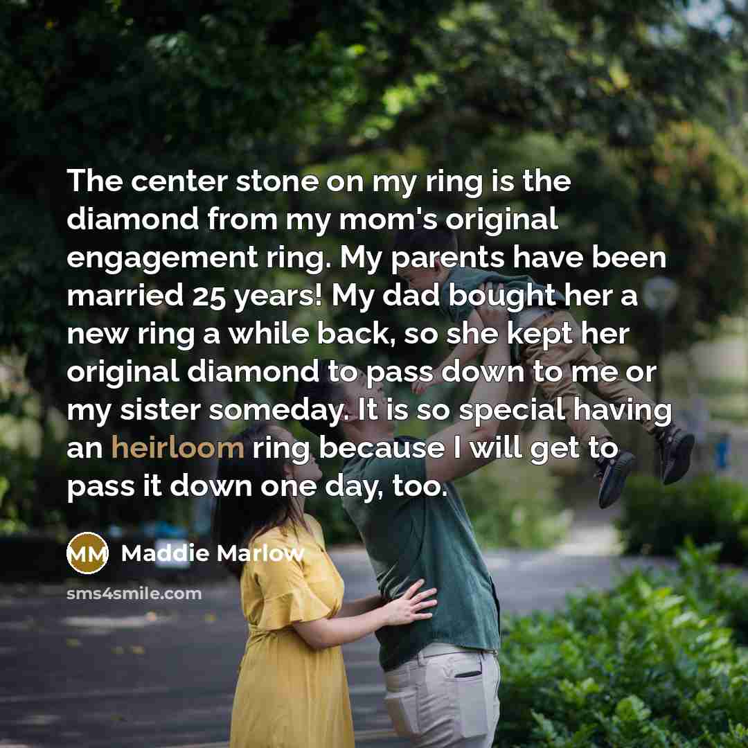“The center stone on my ring is the diamond from…” quote by Maddie Marlow