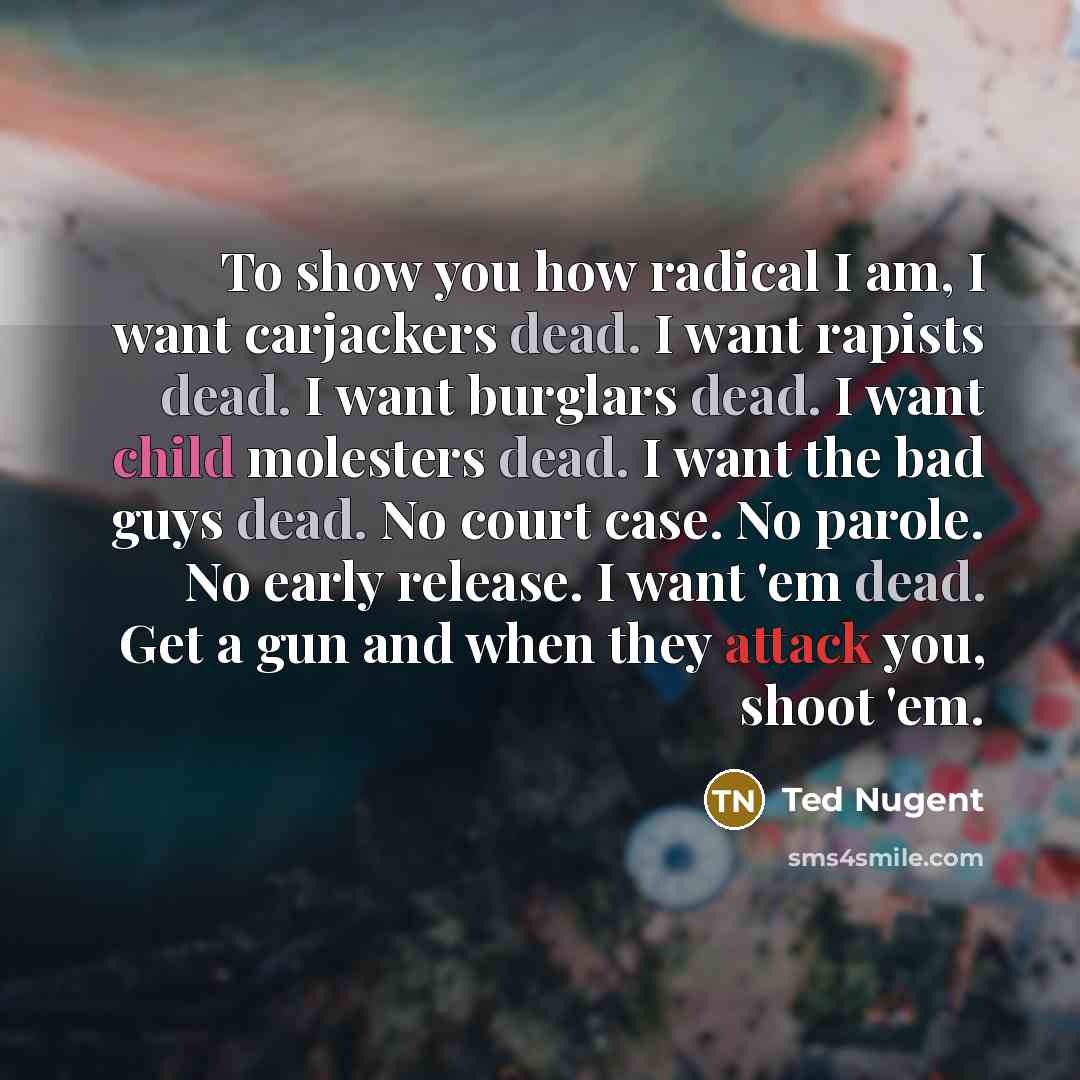 “To show you how radical I am, I want carjackers…” quote by Ted Nugent