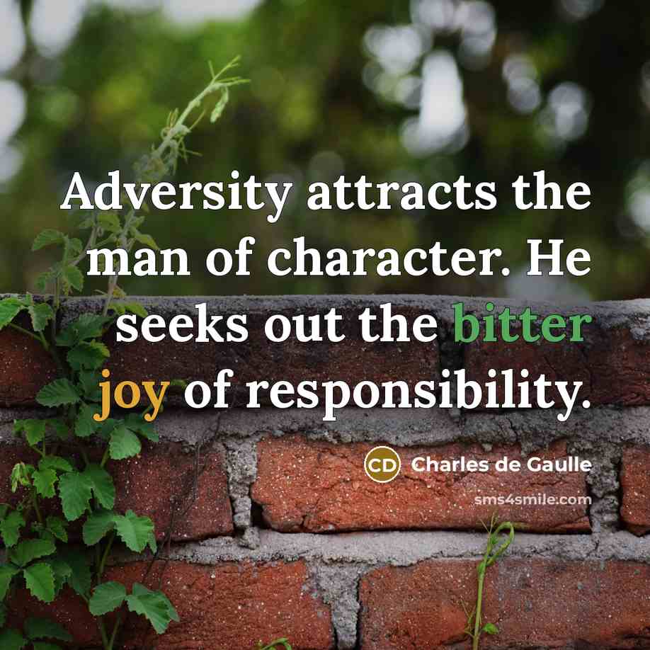 “Adversity attracts the man of character. He seeks out the…” quote by Charles de Gaulle
