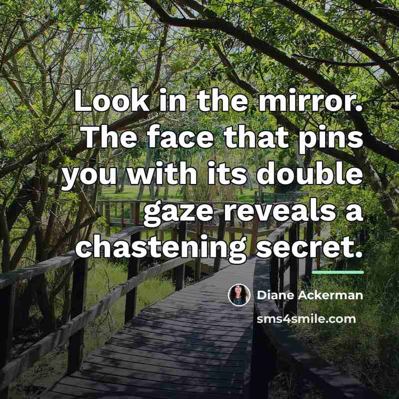 “Look in the mirror. The face that pins you with…” quote by Diane Ackerman