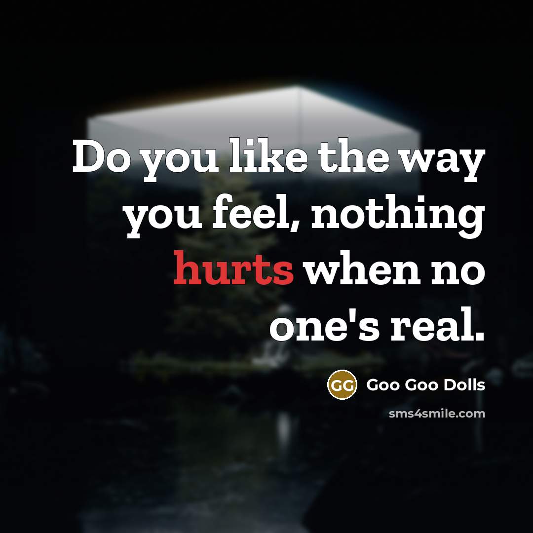“Do you like the way you feel, nothing hurts when no one's real.” quote by Goo Goo Dolls