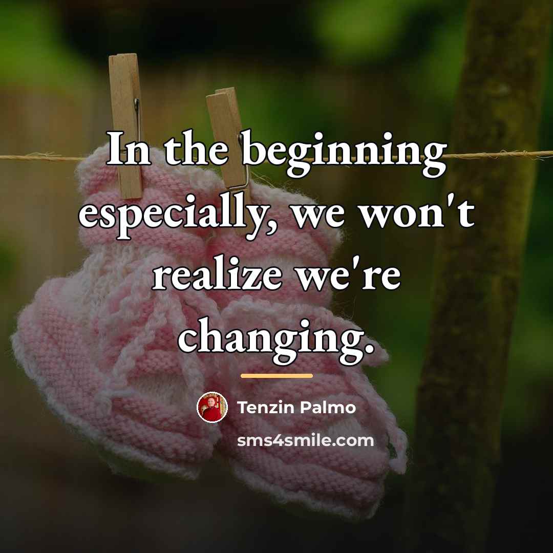 “In the beginning especially, we won't realize we're changing.…” quote by Tenzin Palmo