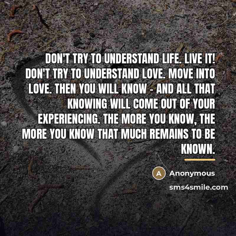 “Don't try to understand life. Live it! Don't try to…” quote by Anonymous