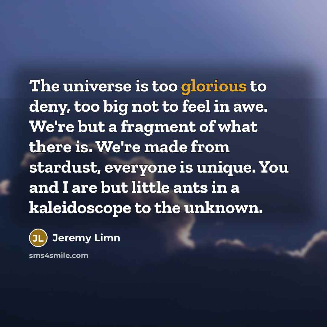 “The universe is too glorious to deny, too big not…” quote by Jeremy Limn